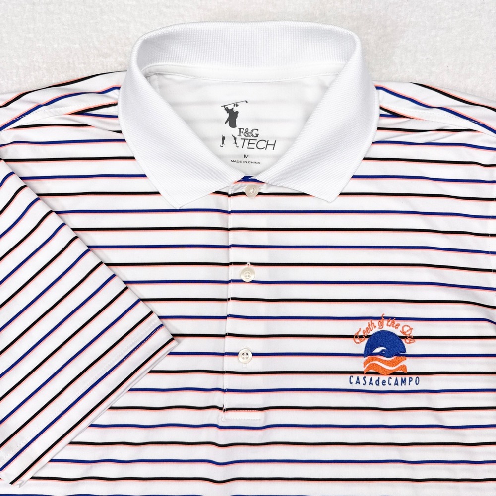 Casa de Campo Teeth of the Dog Golf Polo Shirt Mens Size Medium F&G Tech Stretcg